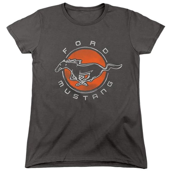 Trevco Sportswear FORD133-WT-3 Ford Mustang Circle Womens Short Sleeve T-Shirt, Charcoal - Large