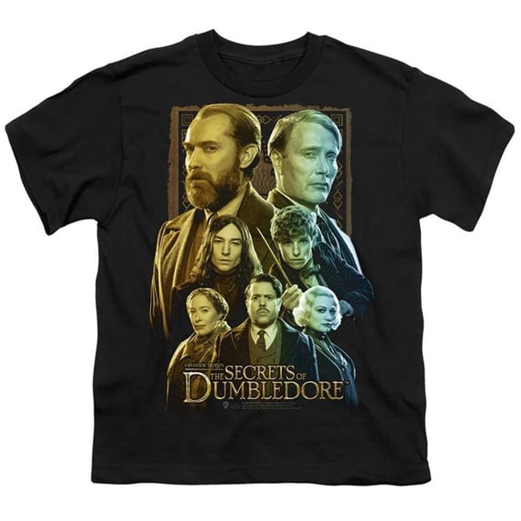 Trevco Sportswear WB339-YT-4 Fantastic Beasts The Secrets of Dumbledore Character Portraits Youth Short Sleeve T-Shirt, Black - Extra Large