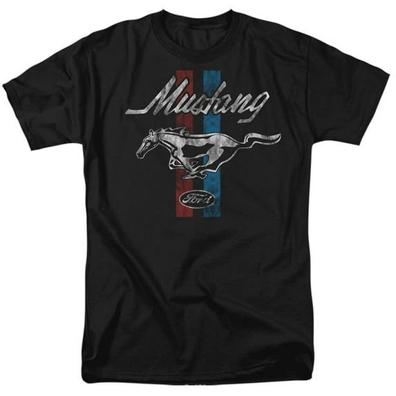 Trevco Sportswear FORD288-AT-8 Ford Mustang Stripes Adult Regular Fit Short Sleeve T-Shirt, Black - 5X