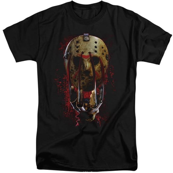 Trevco Sportswear WBM1260-ATT-6 Freddy VS Jason Mask & Claws Adult Tall Fit Short Sleeve T-Shirt, Black - 3X