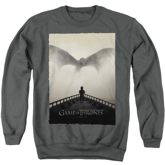 Trevco Sportswear GOT255-AS-1 Game of Thrones Dragon 2 Adult Crewneck Sweatshirt, Charcoal - Small