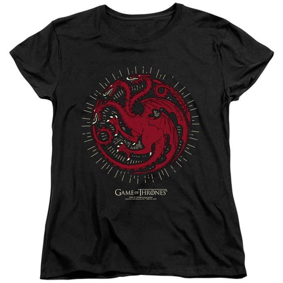Trevco Sportswear GOT203-WT-2 Game of Thrones Targaryen Burst Sigil Womens Short Sleeve T-Shirt, Black - Medium