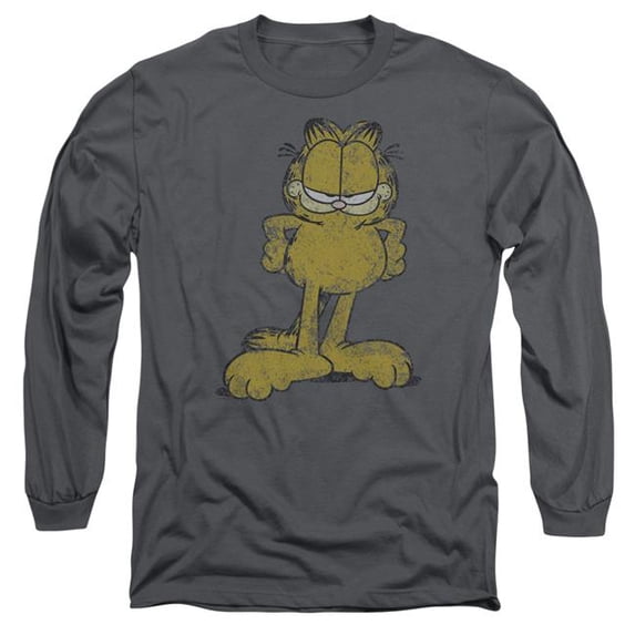 Trevco Sportswear GAR187-AL-4 Garfield Big Ol Cat Adult Long Sleeve T-Shirt, Charcoal - Extra Large
