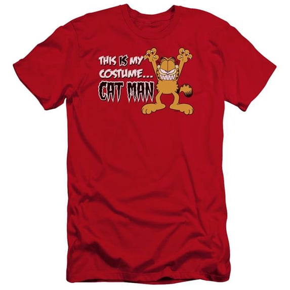Trevco Sportswear GAR302-PSF-3 Garfield Cat Man Premium Canvas Adult Slim Fit 30-1 Short Sleeve T-Shirt, Red - Large