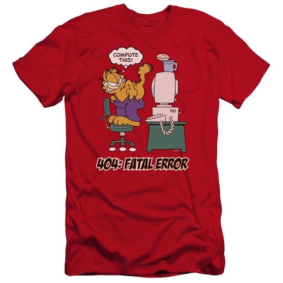 Trevco Sportswear GAR266-PSF-2 Garfield Compute This Premium Canvas Adult Slim Fit 30-1 Short Sleeve T-Shirt, Red - Medium