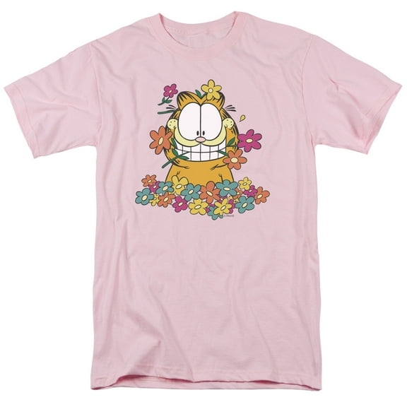 Trevco Sportswear GAR210-AT-3 Garfield in the Garden Adult Regular Fit Short Sleeve T-Shirt, Pink - Large