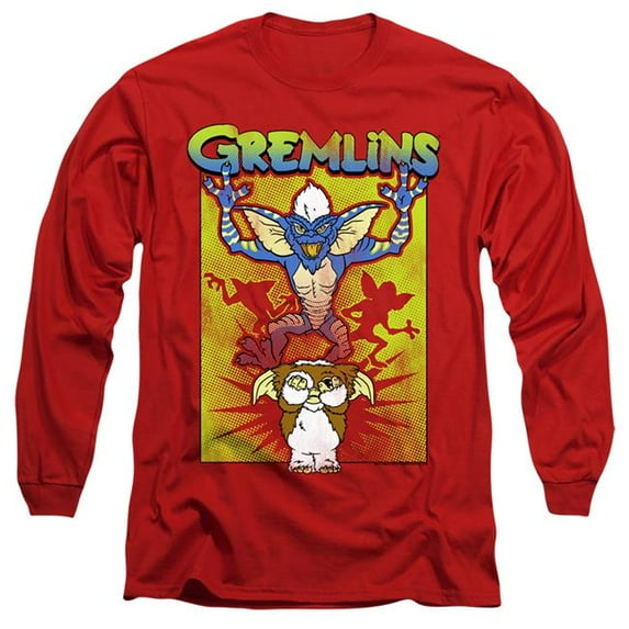 Trevco Sportswear WBM864-AL-2 Gremlins Be Afraid Adult Long Sleeve T-Shirt, Red - Medium