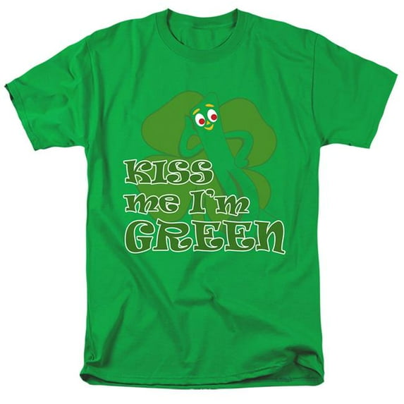 Trevco Sportswear GMB155-AT-1 Gumby Kiss Me Im Green Adult Regular Fit Short Sleeve T-Shirt, Kelly Green - Small