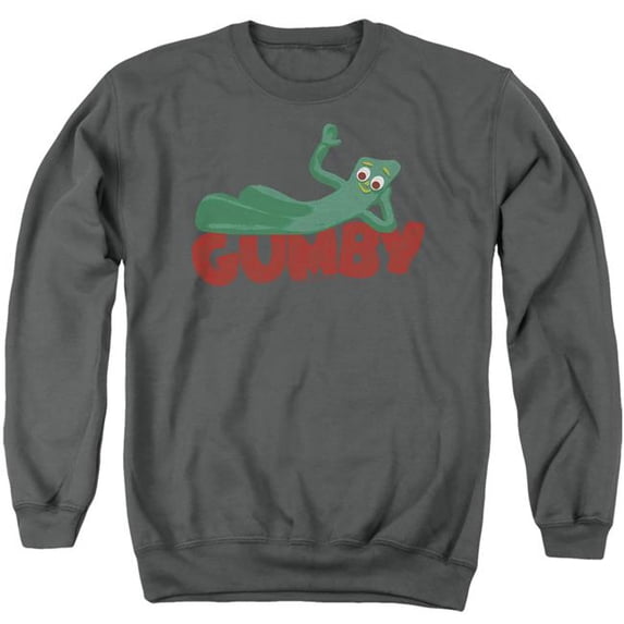 Trevco Sportswear GMB108-AS-4 Gumby on Logo Adult Crewneck Sweatshirt, Charcoal - Extra Large