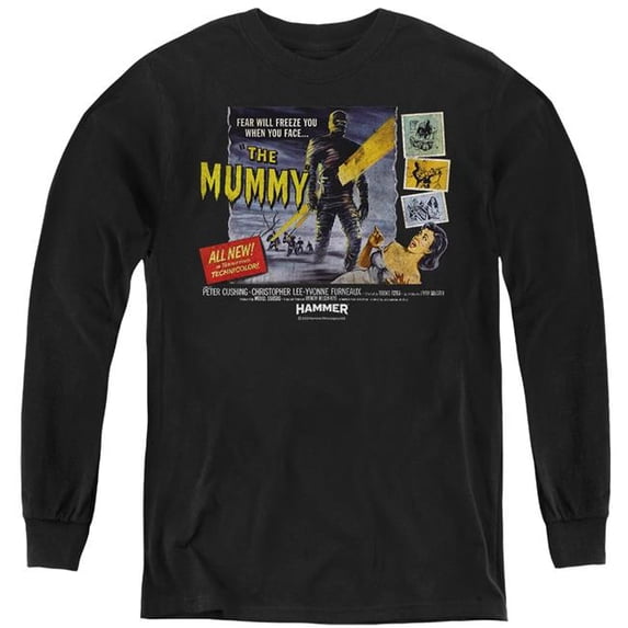 Trevco Sportswear HHOH10031-YL-3 Hammer House of Horror Fear Will Freeze You Long Sleeve Youth T-Shirt, Black - Large