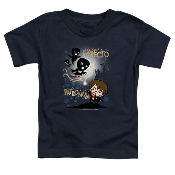 Trevco Sportswear HP8381-TT-2 Harry Potter Expecto Patronum Chibi Potter Toddler Short Sleeve T-Shirt, Navy - Medium 3T