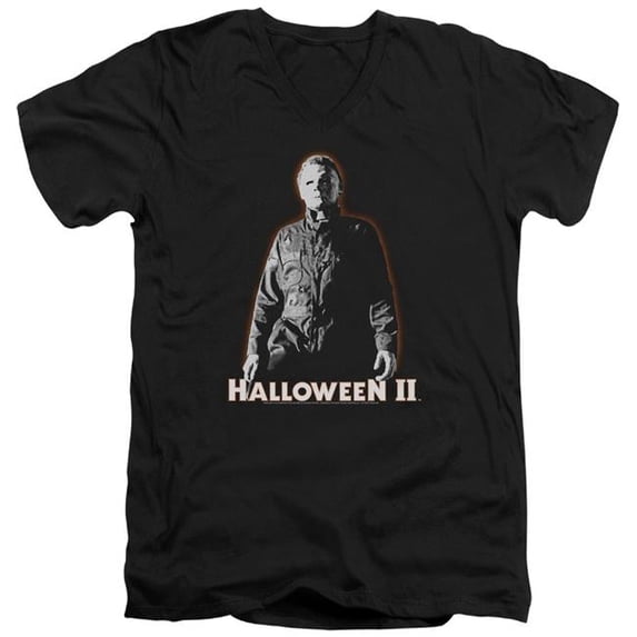 Trevco Sportswear UNI392-AV-4 Halloween II Michael Myers Adult Slim Fit V-Neck Cotton T-Shirt, Black - Extra Large