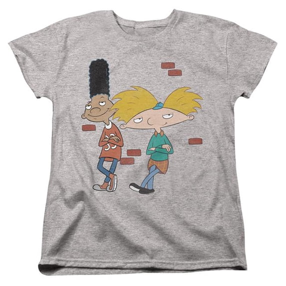 Trevco Sportswear NICK790-WT-4 Hey Arnold & Gerald Leaning Womens Short Sleeve T-Shirt, Athletic Heather - Extra Large