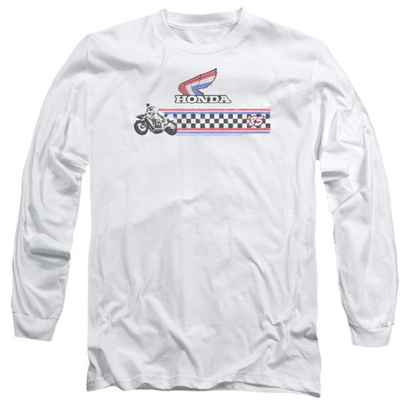 Trevco Sportswear HNDA107-AL-1 Honda 1985 Red & White - Blue Adult Long Sleeve T-Shirt, White - Small