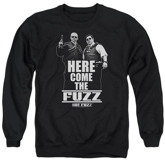 Trevco Sportswear UNI168-AS-3 Hot Fuzz Here Come The Fuzz Adult Crewneck Sweatshirt, Black - Large