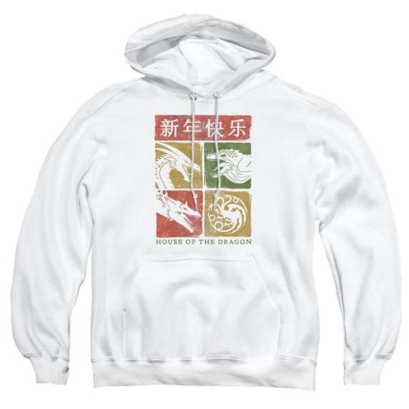 Trevco Sportswear GOT10031-AFTH-2 House of the Year Dragon Grid Adult Pullover Hoodie, White - Medium