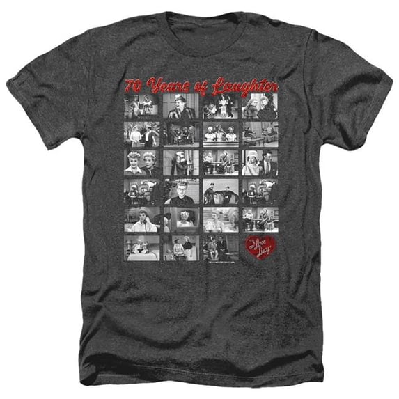 Trevco Sportswear I Love Lucy Film Strip Adult Regular Fit Heather Short Sleeve T-Shirt, Charcoal - Extra Large