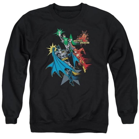 Trevco Sportswear JLA301-AS-3 JLA Action Stars Adult Crewneck Sweatshirt, Black - Large