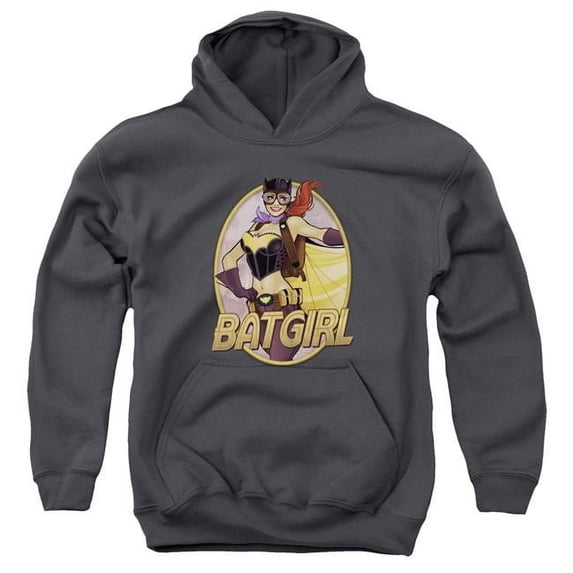 Trevco Sportswear JLA648-YFTH-4 JLA Batgirl Bombshell Youth Hooded Sweatshirt, Charcoal - Extra Large
