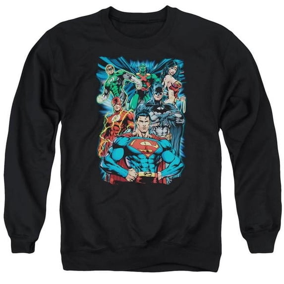 Trevco Sportswear JLA359-AS-3 JLA Justice Is Served Adult Crewneck Sweatshirt, Black - Large