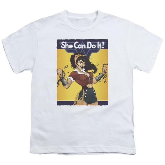 Trevco Sportswear JLA646-KT-2 JLA Wonder Bombshell Youth Short Sleeve T-Shirt, White - Extra Small