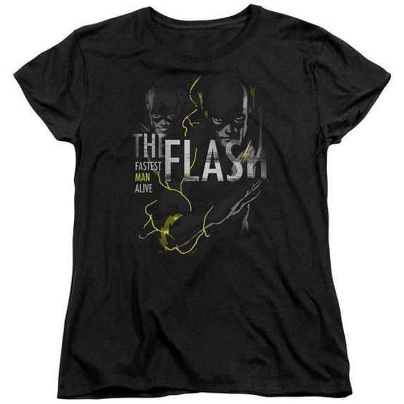 Trevco Sportswear JLA793-WT-2 DC Flash Bold Flash Womens Short Sleeve T-Shirt, Black - Medium