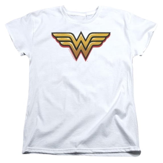 Trevco Sportswear JLA834-WT-5 DC Wonder Woman Airbrush WW Womens Short Sleeve T-Shirt, White - 2X