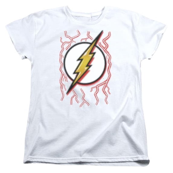 Trevco Sportswear JLA835-WT-3 DC Flash Airbrush Bolt Womens Short Sleeve T-Shirt, White - Large