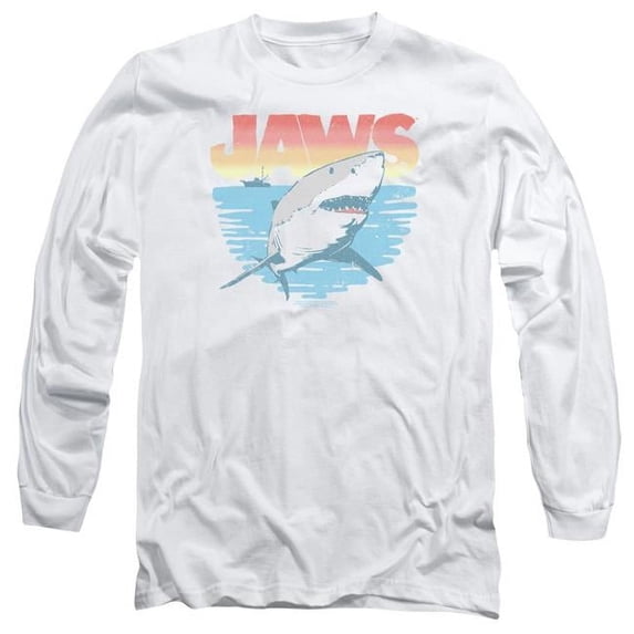 Trevco Sportswear UNI1090-AL-6 Jaws Cool Waves Adult Long Sleeve T-Shirt, White - 3X