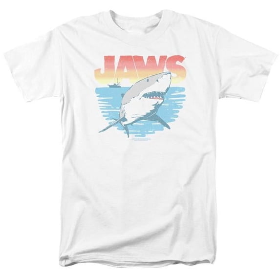 Trevco Sportswear UNI1090-AT-5 Jaws Cool Waves Adult Regular Fit Short Sleeve T-Shirt, White - 2X