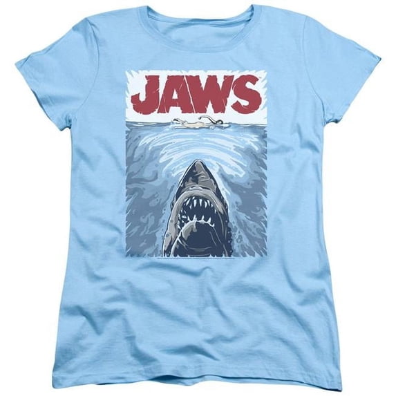 Trevco Sportswear UNI556-WT-1 Jaws Graphic Poster Womens Short Sleeve T-Shirt, Light Blue - Small