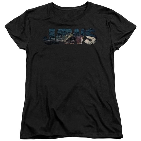 Trevco Sportswear UNI997-WT-1 Jaws Logo Cutout Womens Short Sleeve T-Shirt, Black - Small
