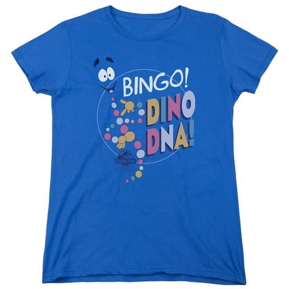 Trevco Sportswear UNI1029-WT-4 Jurassic Park Bingo Dino DNA Womens Short Sleeve T-Shirt, Royal - Extra Large