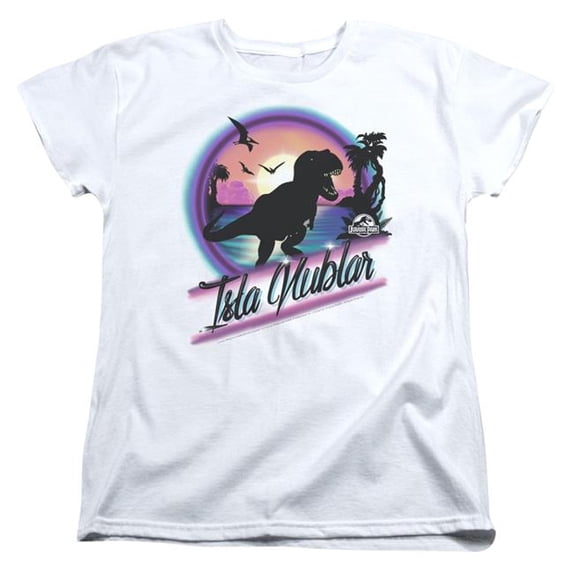 Trevco Sportswear UNI1106-WT-3 Jurassic Park Prehistoric Walk Womens Short Sleeve T-Shirt, White - Large