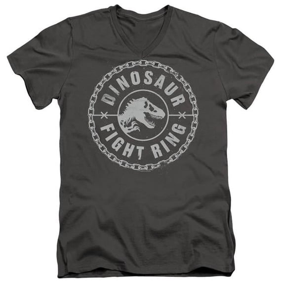Trevco Sportswear UNI2249-AV-5 Jurassic World Dino Fight Ring Adult Slim Fit V-Neck Cotton T-Shirt, Charcoal - 2X