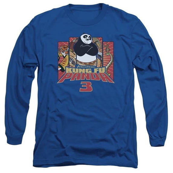 Trevco Sportswear DRM304-AL-1 Kung Fu Panda Kung Furry Adult Long Sleeve T-Shirt, Royal - Small