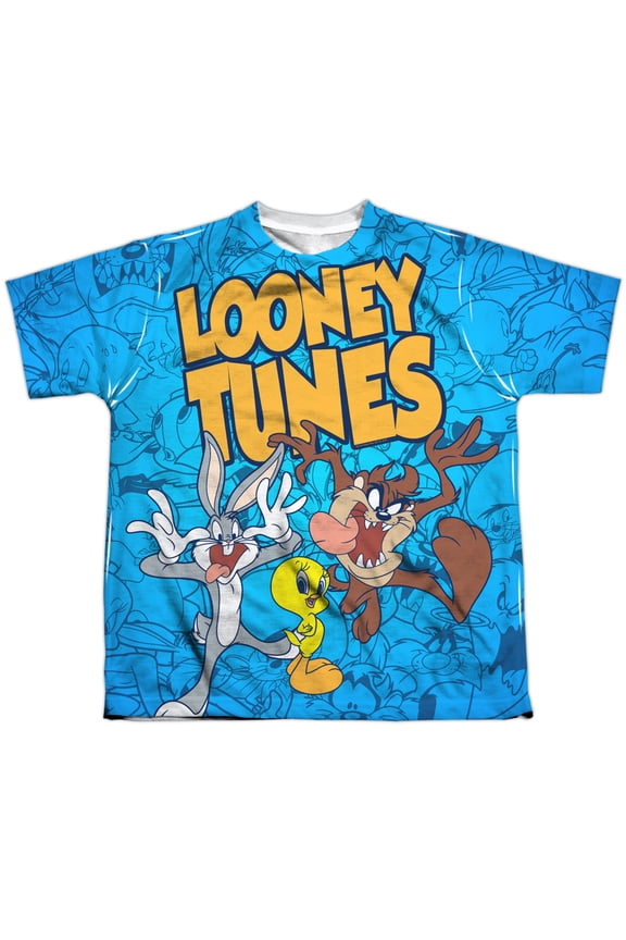 Sportswear LT210-YTPP-3 Looney Tunes Collage of Characters Youth Short Sleeve T-Shirt, White - Large