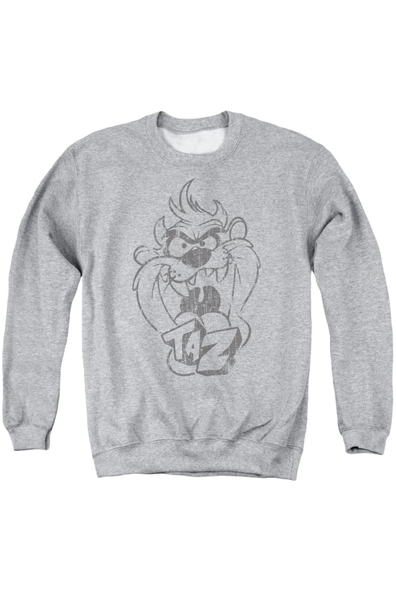 Sportswear LT178-AS-6 Looney Tunes Faded Taz Adult Crewneck Sweatshirt, Athletic Heather - 3X
