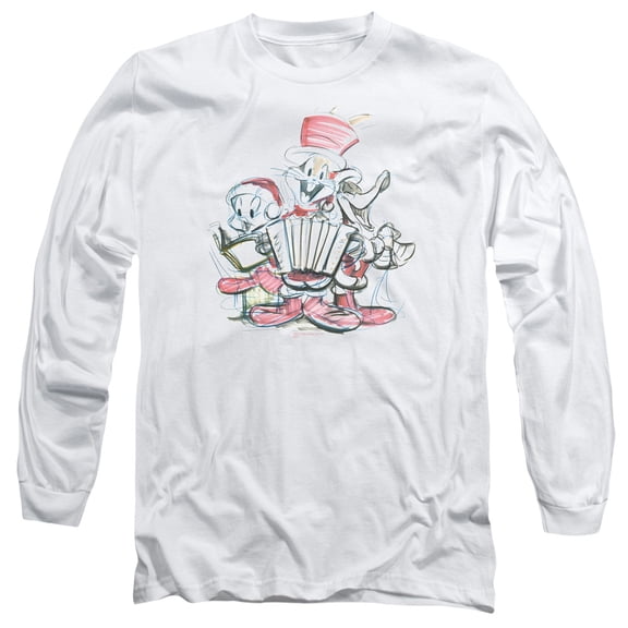 Trevco Sportswear LT206-AL-1 Looney Tunes Holiday Sketch Adult Long Sleeve T-Shirt, White - Small
