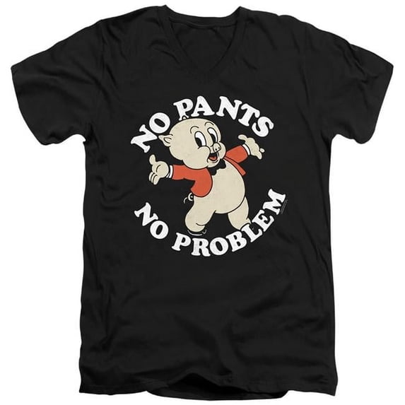 Trevco Sportswear LT256-AV-1 Looney Tunes No Pants Adult Slim Fit V-Neck Cotton T-Shirt, Black - Small