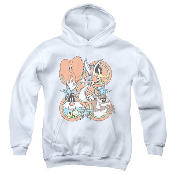 Trevco Sportswear LT287-YFTH-2 Looney Tunes Screen Stars Youth Hooded Sweatshirt, White - Medium