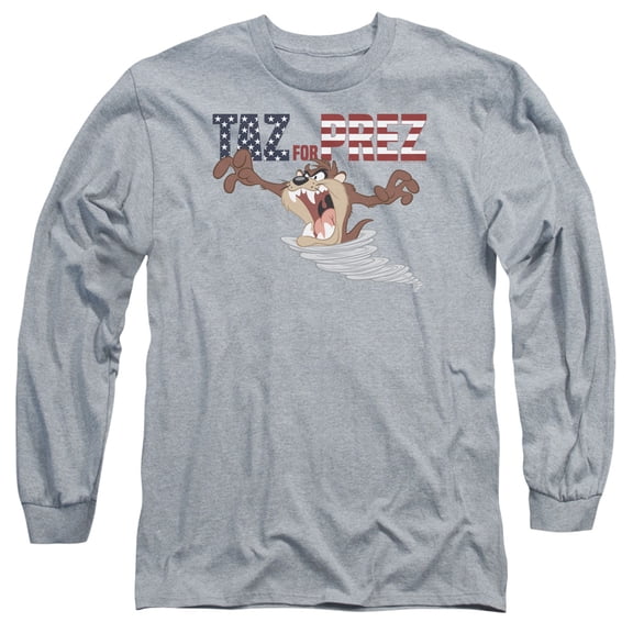 Trevco Sportswear LT218-AL-5 Looney Tunes Taz for Prez 3 Adult Long Sleeve T-Shirt, Athletic Heather - 2X