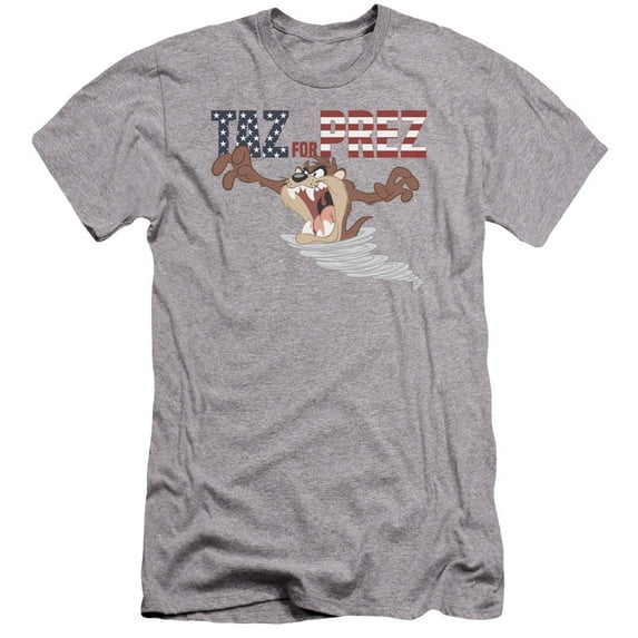Trevco Sportswear LT218-PSF-4 Looney Tunes Taz for Prez 3 Premium Canvas Adult Slim Fit 30-1 Short Sleeve T-Shirt, Athletic Heather - Extra Large