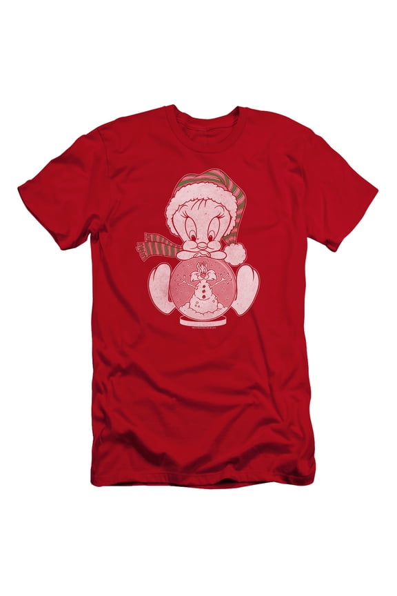 Sportswear LT196-PSF-2 Looney Tunes Tweey Globe Premium Canvas Adult Slim Fit 30-1 Short Sleeve T-Shirt, Red - Medium