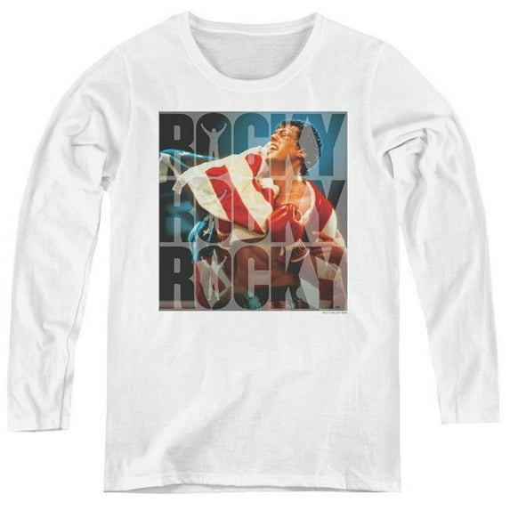 Trevco Sportswear MGM238-WL-2 Rocky & Chant Womens Long Sleeve Tee Shirt - White, Medium