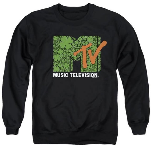 Trevco Sportswear MTV10052SPD-AS-6 MTV St. Patricks Day Shamrock Logo Adult Crewneck Sweatshirt, Black - 3X