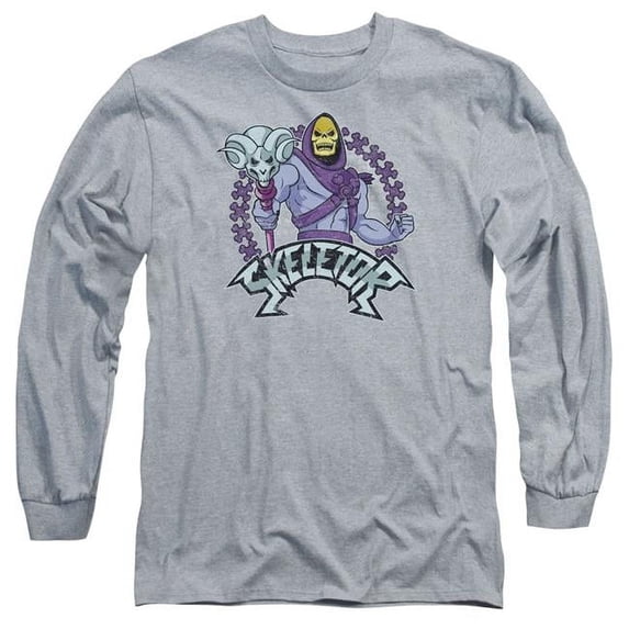 Trevco Sportswear DRM104B-AL-3 Masters of The Universe Skeletor Adult Long Sleeve T-Shirt, Athletic Heather - Large