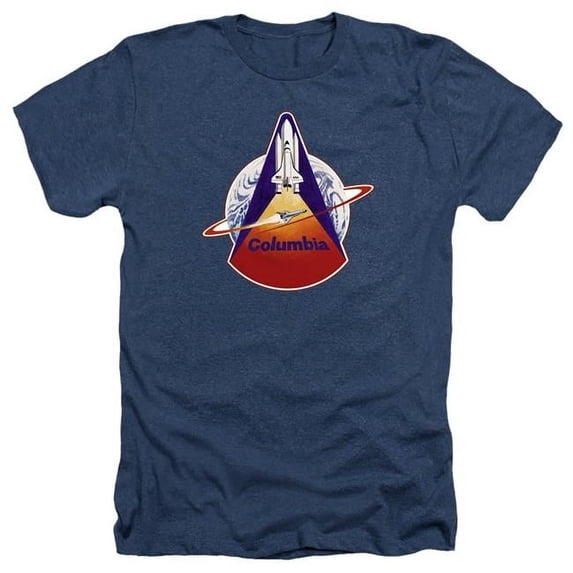 Trevco Sportswear NASA103-HA-4 NASA STS 1 Mission Patch Adult Regular Fit Heather Short Sleeve T-Shirt, Navy - Extra Large
