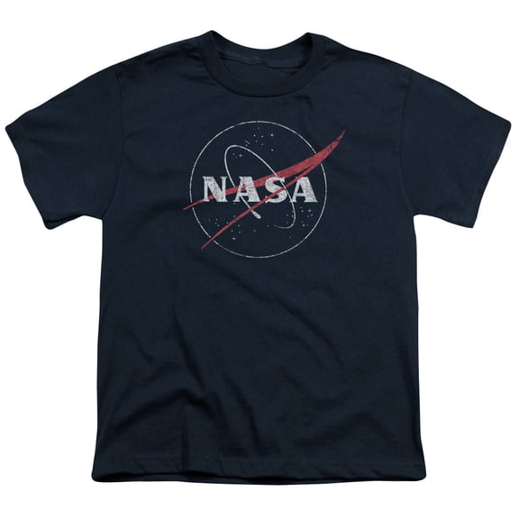 Trevco Sportswear NASA111-YT-3 NASA Distressed Logo Youth Short Sleeve T-Shirt, Navy - Large