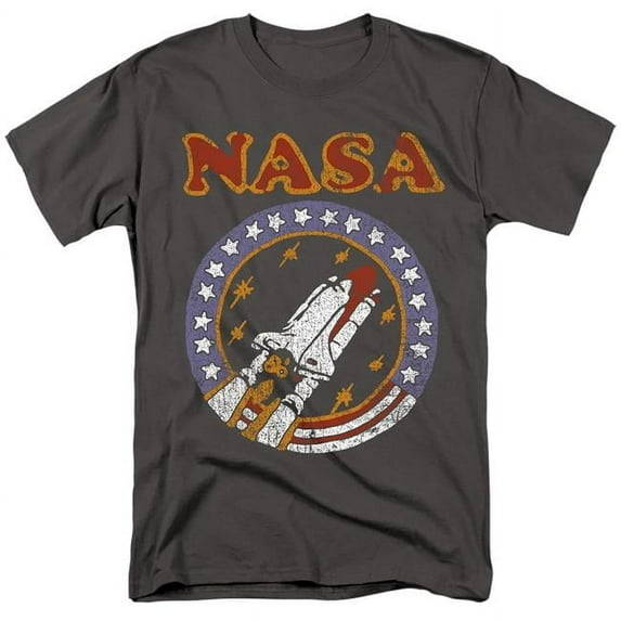 Trevco Sportswear NASA112-AT-3 NASA Retro Shuttle Adult Regular Fit Short Sleeve T-Shirt, Charcoal - Large